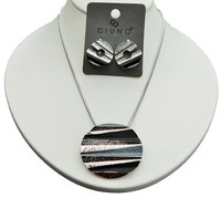 Damen Kette Halskette Mit Ohrringe 2ER Set Silberkette AnhÄNger Schwarz Silber