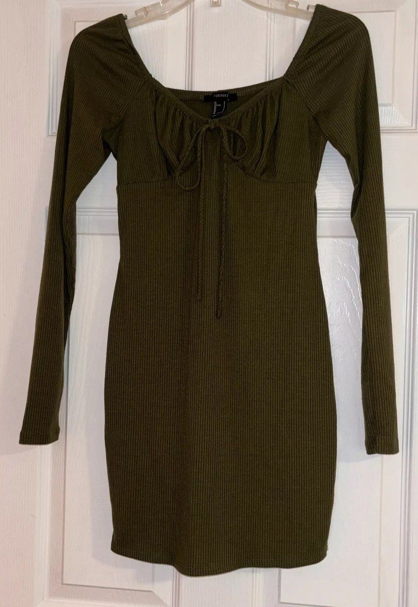 forever 21 green long sleeve dress Women’s Olive Bustier Midi Dress Size Small Womens dresses