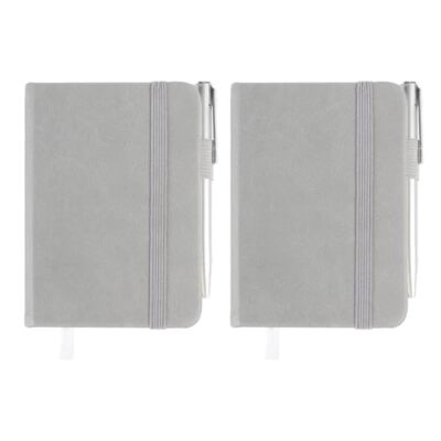  2-Pack Pocket Notebook, 4.3'' x 3.5''Small Notebook, Hardcover PU Leather Grey