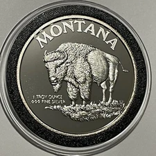 Montana Statehood Centennial Bison Proof Coin 1 Troy Oz .999 Fine Silver Round