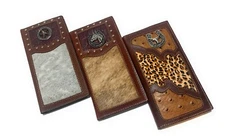 Mens Tall Genuine Leather Wallet Western Bi-Fold Check Book Cowboy Rodeo Wallet