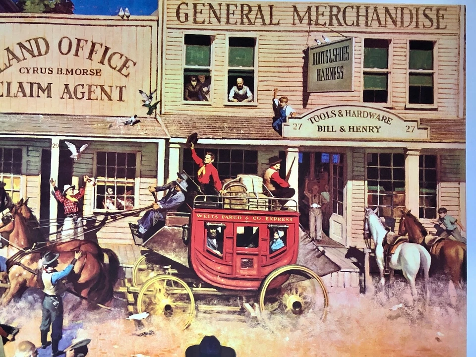 Andrew Loomis 1956 Wells Fargo entrenador de escenario litografía "Safe and on Time" 41 X 28 Foto 2 de 4