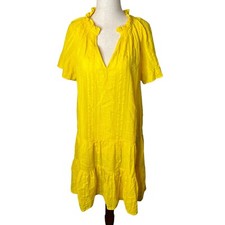 J.Crew $118 Ruffle-Trim Tiered Dress Cotton Dobby Yellow Size S BR466