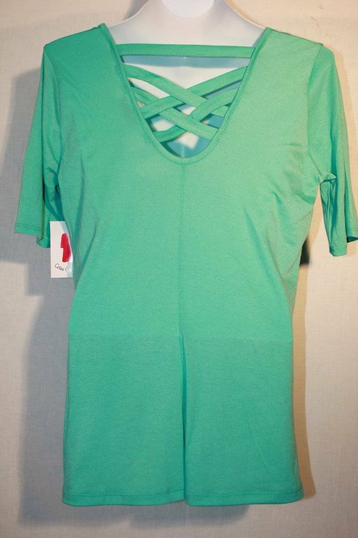 NEW Womens Blouse Size Large Top Caged Back Shirt Green Soft image 2