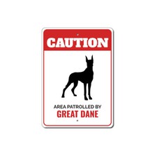 Patrolled By Great Dane Caution Metal Sign Wall Decor Beware Warning Breed Pet