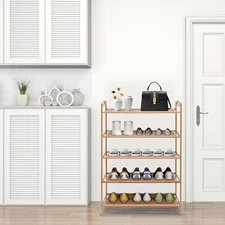 5 Tier Shoe Rack Bamboo MDF Entryway Shoe Shelf Cabinet Shoe Storage Organizer