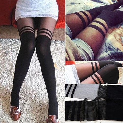 Fashion Ladies Women Black Sheer Mock 