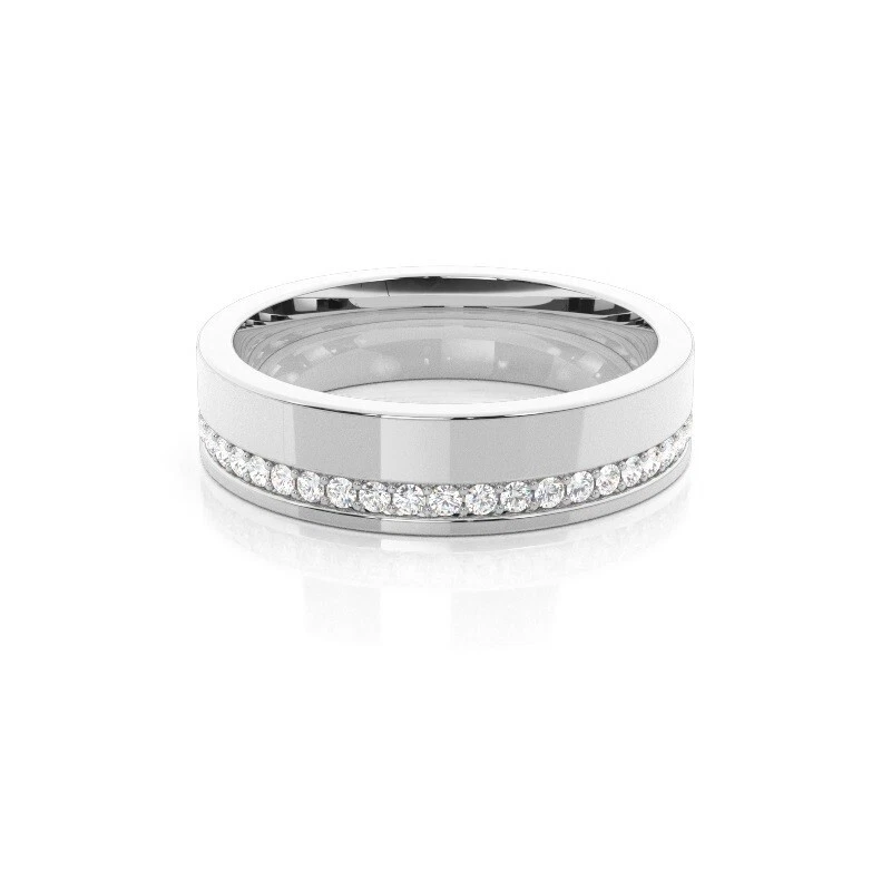 Anillo de boda redondo de plata 925 de 1,25 quilates de moissanita natural ajuste cómodo para hombre Foto 2 de 4