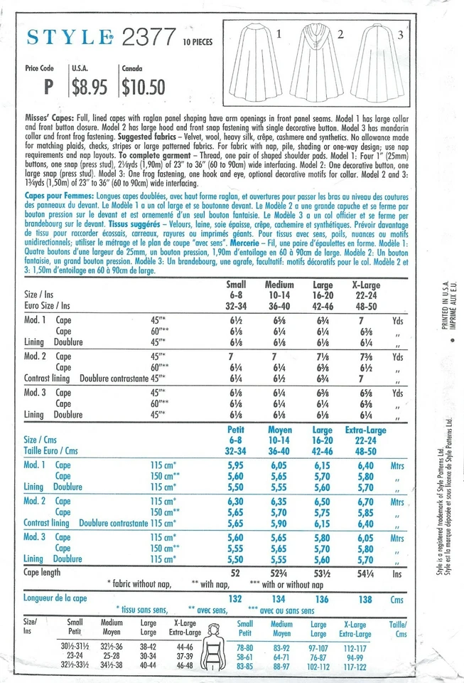 RARE Style 2377 STUNNING Full Length, Lined Cape Sz 6-24 UNCUT Vintage 1990s OOP - Image 2 of 4