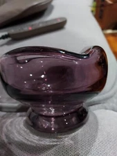 Vintage Glass Purple Murano Style Glass Triangular Ashtray.  Heavy