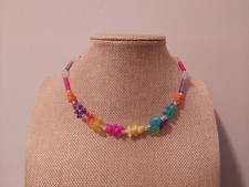 translucent teddy bear and flower bead necklace choker 16" long