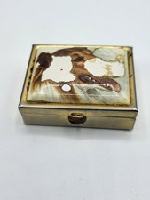 ZW- Petite Boîte Ancienne Métal Doré Couvercle Émaillé Vintage Chic