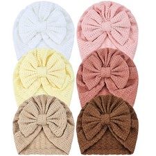6 Pieces Soft Stretchy Turban Hats with Bow Newborn Nursery Hospital Caps
