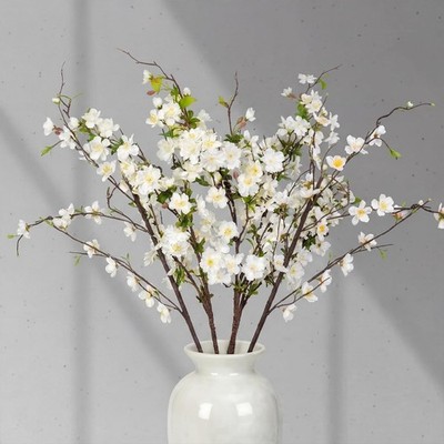 Giegxin 42 Inch Spring Faux Cream Cherry Blossom Branches 3 Pcs Artificial Wh...