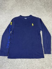 Polo Ralph Lauren Shirt Boys L Blue Long Sleeve Crew Neck Pony 67 Graphic