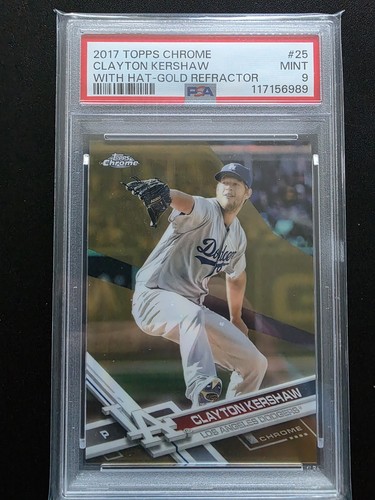 2017 Clayton Kershaw Topps Chrome Gold Refractor W/Hat /50 PSA 9 🔥🔥🔥🔥🔥