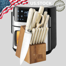 NEW 14 Piece Stainless Steel Kitchen Knife Block Set Forged Handle White