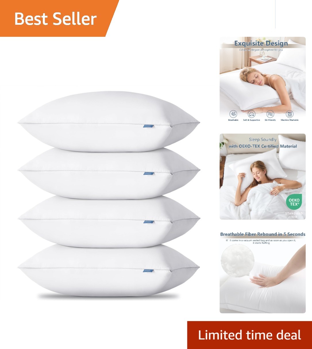 Queen Size Set Of 4, Hotel Quality Bed Pillows For Sleeping 
