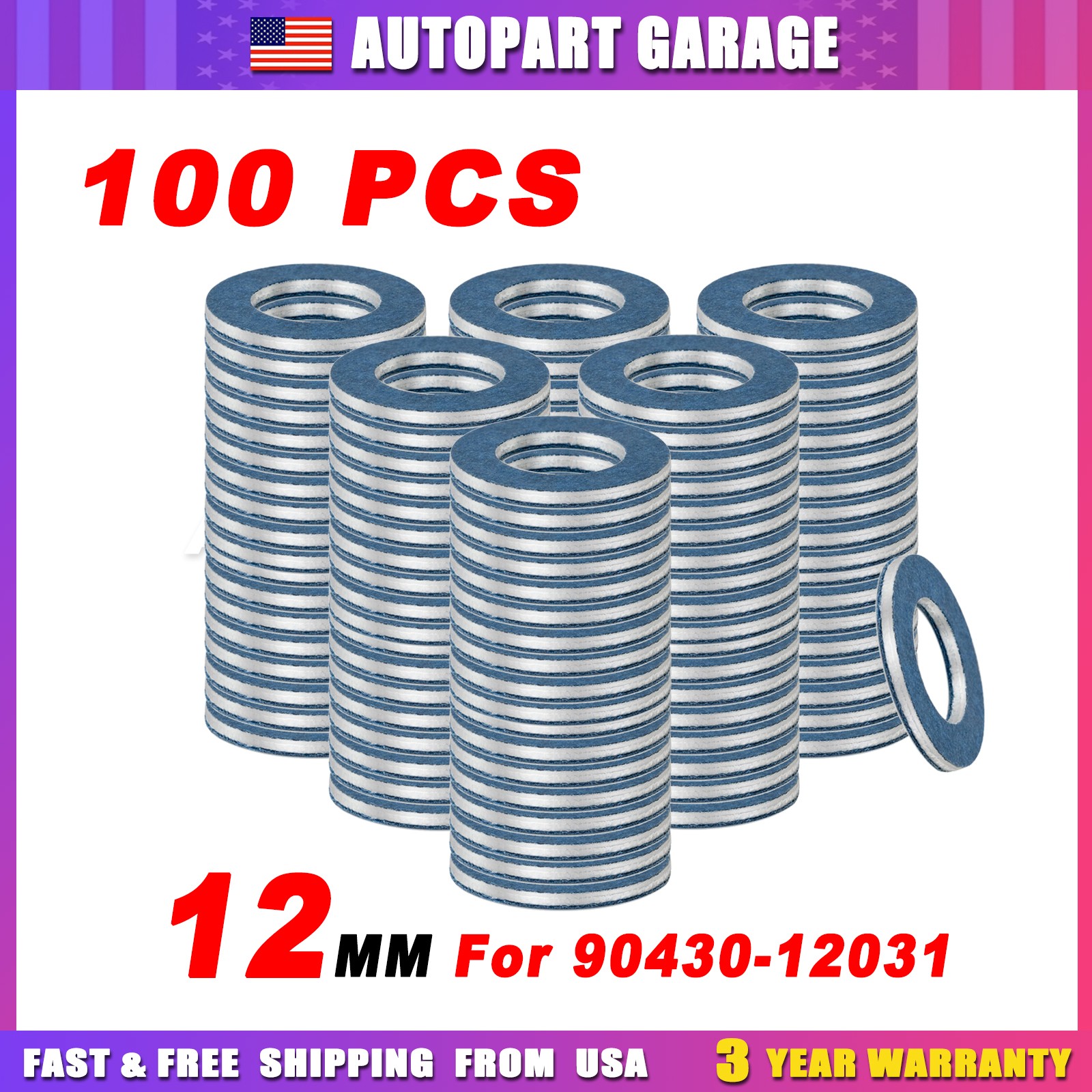 100 Pcs 12mm 90430-12031 For Toyota Lexus SCION Oil Drain Plug Washer Gasket US