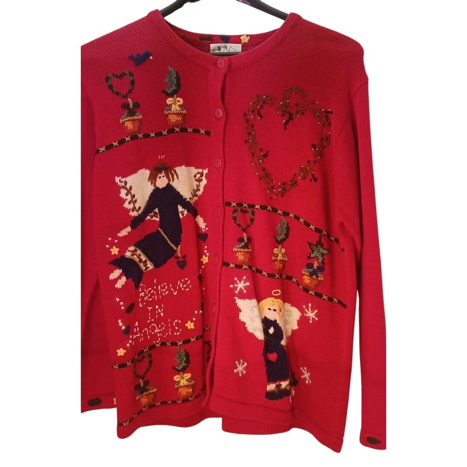 Quacker Factory "Believe In Angels" Christmas Cardigan Sweater 1X Plus Size - Image 3 of 4