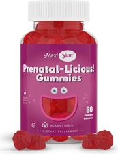 Maxi Health Women’s Organic Prenatal Gummies, Cherry Flavor, 60 Count Bottle