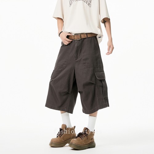 Ropa de Trabajo Retro Multi-bolsillo 7 Pulgadas Pantalón Hombres Verano Suelto Pierna Recta Informal Nuevo - Imagen 2 de 12