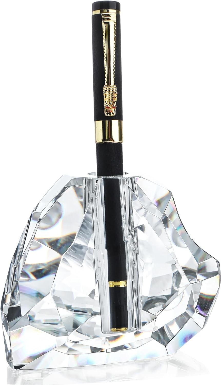 QFkris Crystal Heart Shaped Single Pen Holder for Desk, Glass shape 