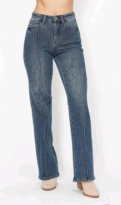 #ad Judy Blue High Waist Western Straight Denim Jeans 88841 Embroidered Grunge Horse $25.00