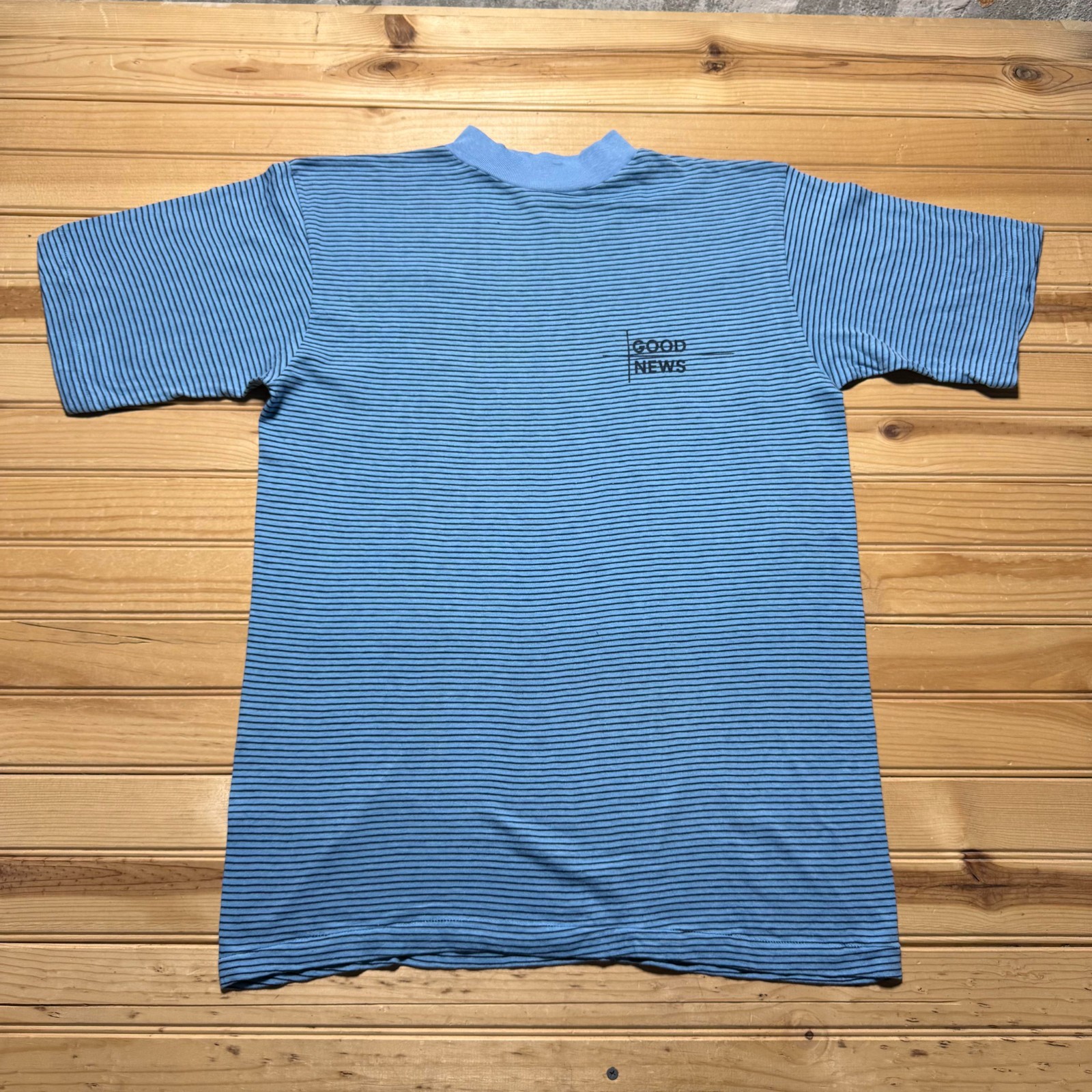 Vintage 60s Champion Good News Single Stitch Mock Neck Striped T-Shirt USA Large