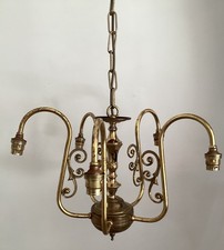 Vintage Heavy Brass Tone  5 Arm Chandelier Ceiling Light Fixture Patina Working