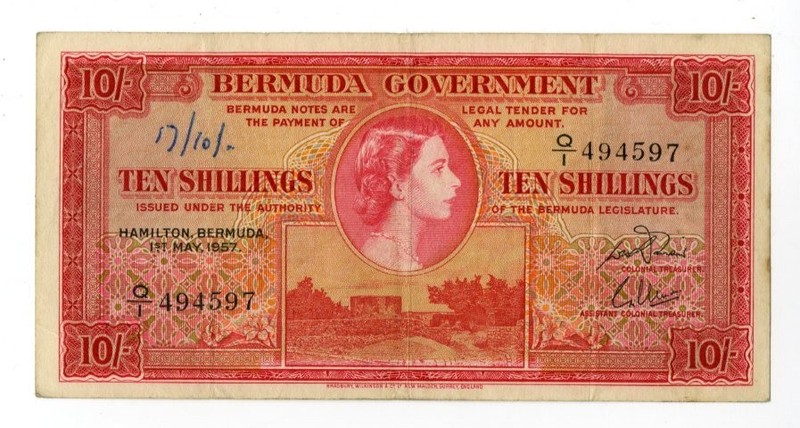 Bermuda. Bermuda Government, 1957. 10 Shillings, P-19b, Issued Note. EF. BWC