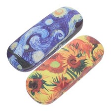 2pcs Hard Shell Eyeglasses Case Leather Glasses Case Sunflower Night Painting