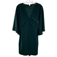 Lulus Women's Sheath Dress 3/4 Bell Sleeve V-Neck Belted Green Medium New Zip