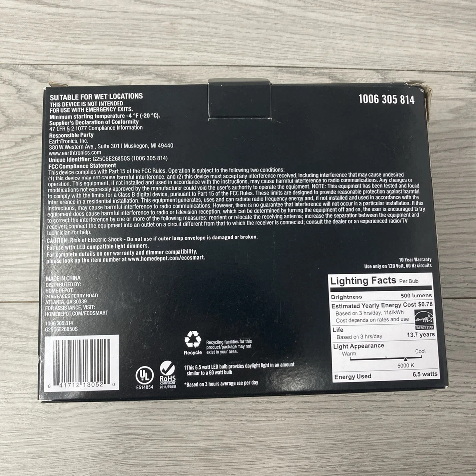 EcoSmart 60 Watt Equivalent LED Light Bulb Daylight G25 Dimmable 2 Pack - Image 2 of 4