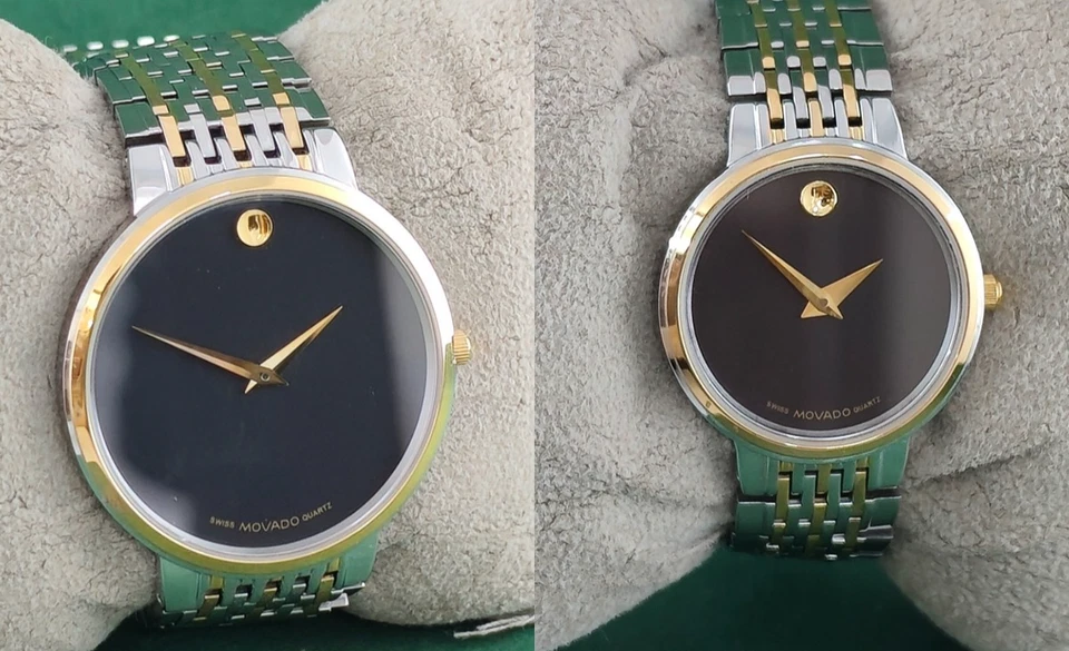 Lujoso MOVADO Pareja Cuarzo Esfera Negra Reloj Pulsera Excelente Funcionamiento Banda de Acero Foto 2 de 4