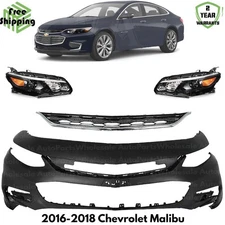 Front Bumper Cover Fascia & Grille Assembly Kit For 2016-2018 Chevrolet Malibu