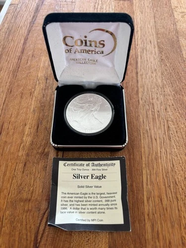2000 AMERICAN EAGLE SILVER DOLLAR 1 OUNCE UNCIRCULATED .999 FINE BULLION COA