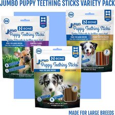 Puppy Teething Sticks Jumbo 7 Count Bag Variety Pack Chicken Peanut Butter Total