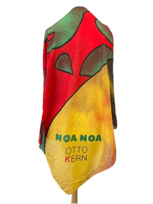 AS3# Noa Noa Otto Kern Silk Scarf Abstract Art Print Red Yellow Green Vintage