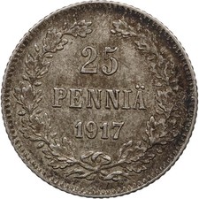 1917 25 Penniä Finland Nicholas II of Russia Coin Civil War Coinage (MO4273-)