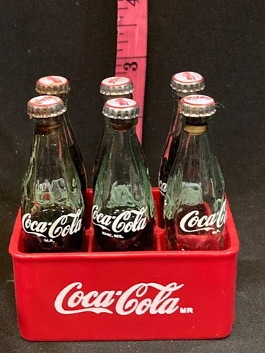 Vintage Coca-Cola Miniature Glass Bottles Collectible Set With Red Plastic Carri