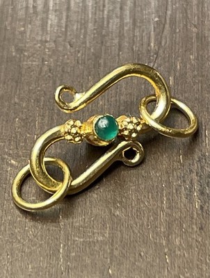 18K massiv Gold + Smaragde altmodischer S Gliederverschluss für Halskette, Armband!