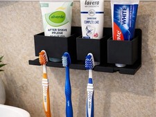 Black Matte Plastic Wall Mounted Toothbrush Holder Bathroom Organizer