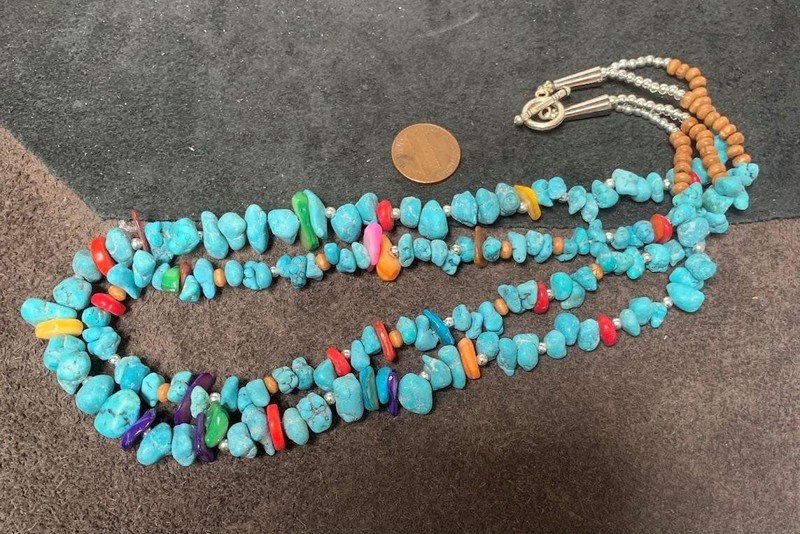 multi-strands reconstitute turquoise necklace/$0.85 combine s/h fee  (w155-w2.5)