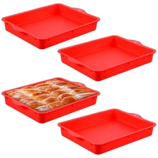 Set of 4 Silicone Square Cake Pan Silicone Brownie Pan Nonstick Baking Mold f...