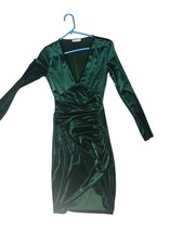 HUHOT Ruched Bodycon Velvet Wrap Dress Women’s Size S Green V-Neck Holiday Party