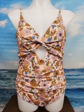 NWT Cupshe One Piece Swimsuit Extra Large Floral Orange Blue White Tummy Contou