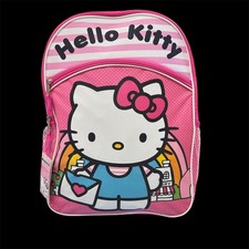 Sanrio Hello Kitty School Backpack Stripes 16" Canvas Pink Girls Large Tote