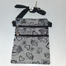 Crossbody Purse, Bag, Black and Gray, Small, 3 Zip Pockets