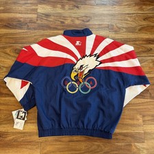 DEADSTOCK 90’s Vintage Starter Jacket Windbreaker USA Olympic Team Logo Size XL